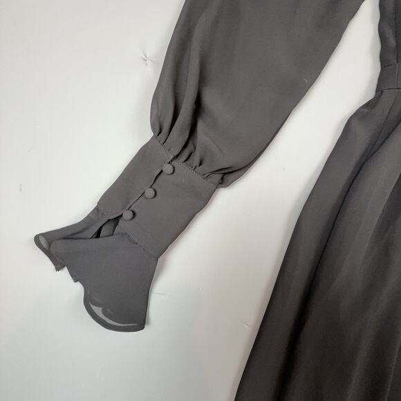 Express Chiffon Mesh Inset Mini Dress Black 0 Long Sleeve High Neck Goth Romance - Picture 5 of 9